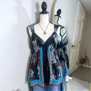 Separates y2k Black & Blue Paisley Curtain Tank Top